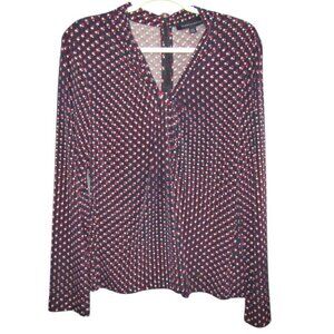 Tommy Hilfiger Navy Blue White Red Star Top Womens Size L Twist Front Zip Back